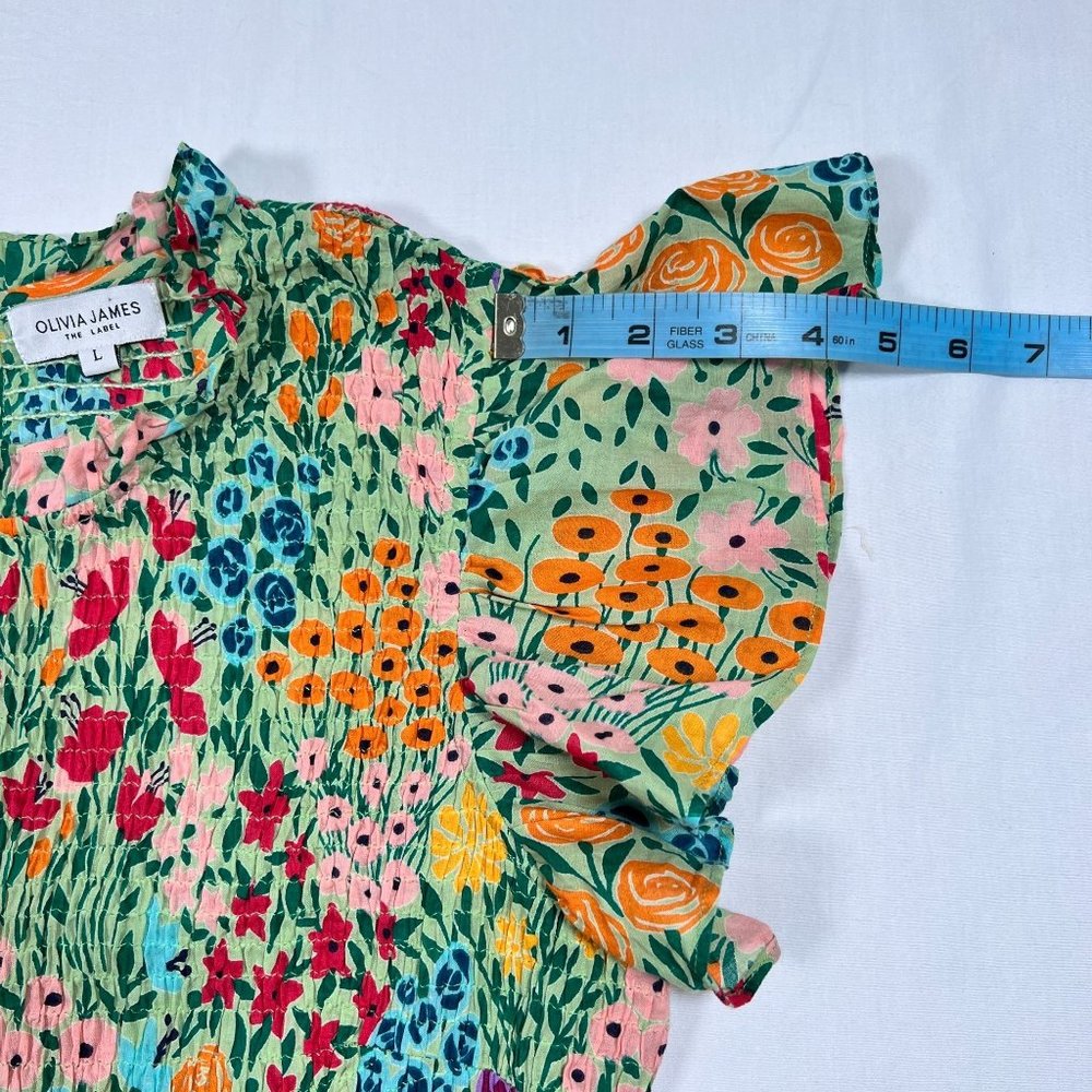 Olivia James the Label Lila Midi Dress Floral Print Meadow Mint Green Smocked L - Picture 8 of 16